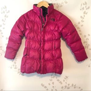 North Face, girls reversible, hot dark pink jacket